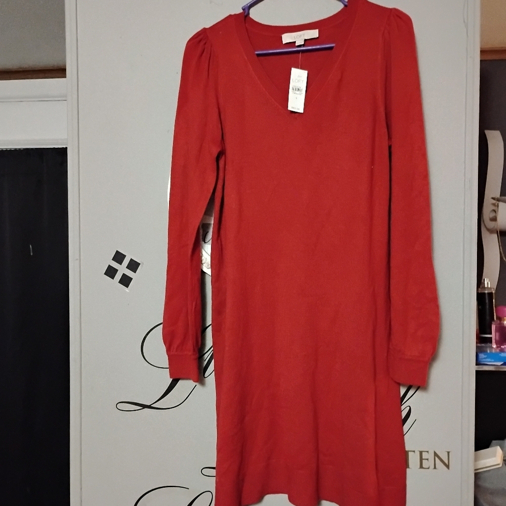 Women's Ann Taylor Loft brand red sweater dress size small Nwt